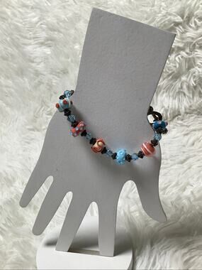 Vintage Handmade Lampwork Murano Glass Bead Bracelet Artisan Whimsigoth F15-12